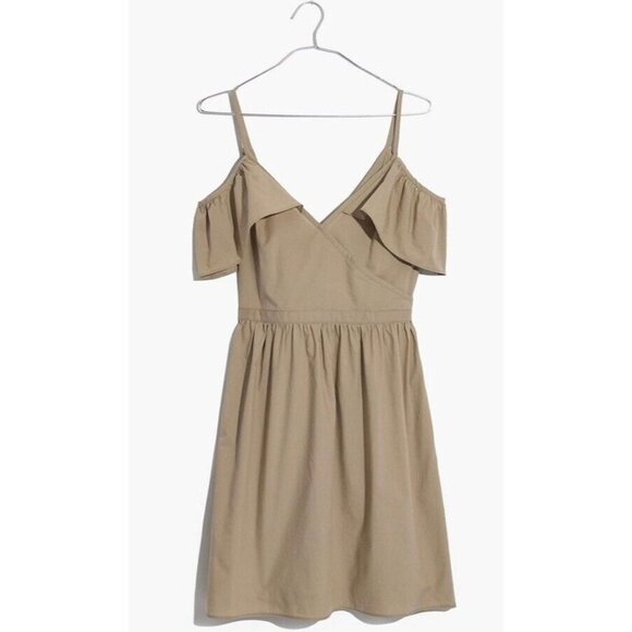 Madewell Khaki Cold Shoulder Ruffle Dress Style G7782 Tan  Size 2 - Picture 1 of 13